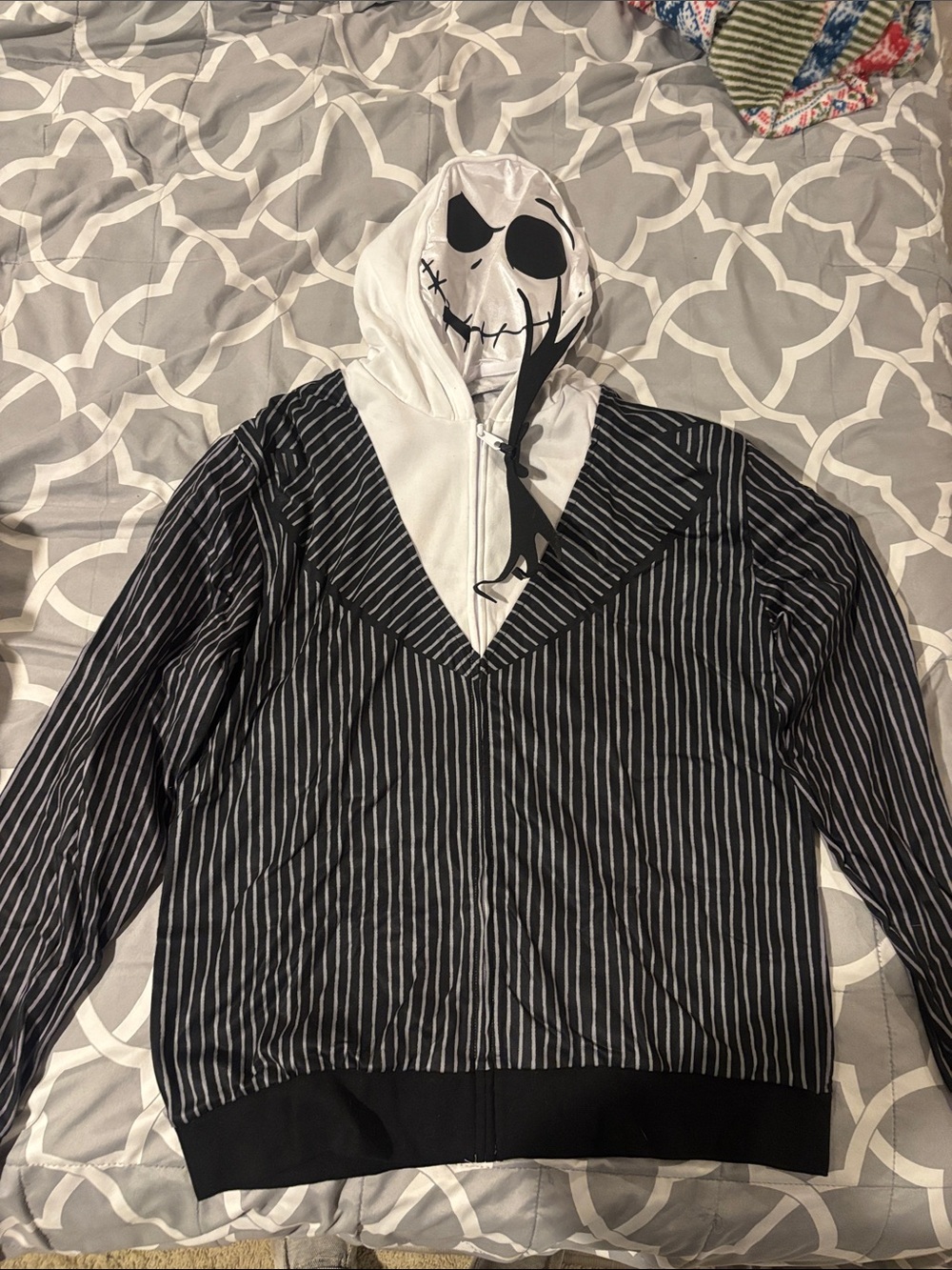 Disney Black & White Jack Skellington Pinstripe Hooded Costume Sweater